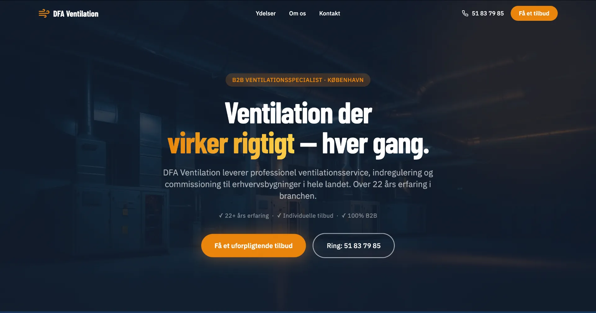 DFA Ventilation hjemmeside